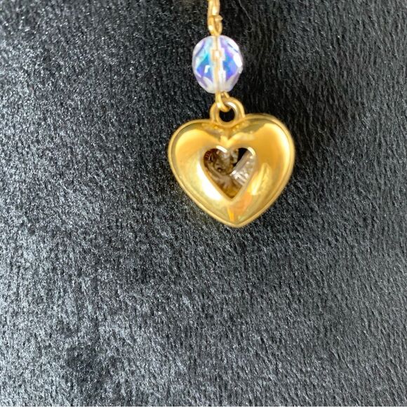 Kirks Folly cherub heart pendant necklace crystal heart charm gold tone 33" chai - Picture 6 of 10